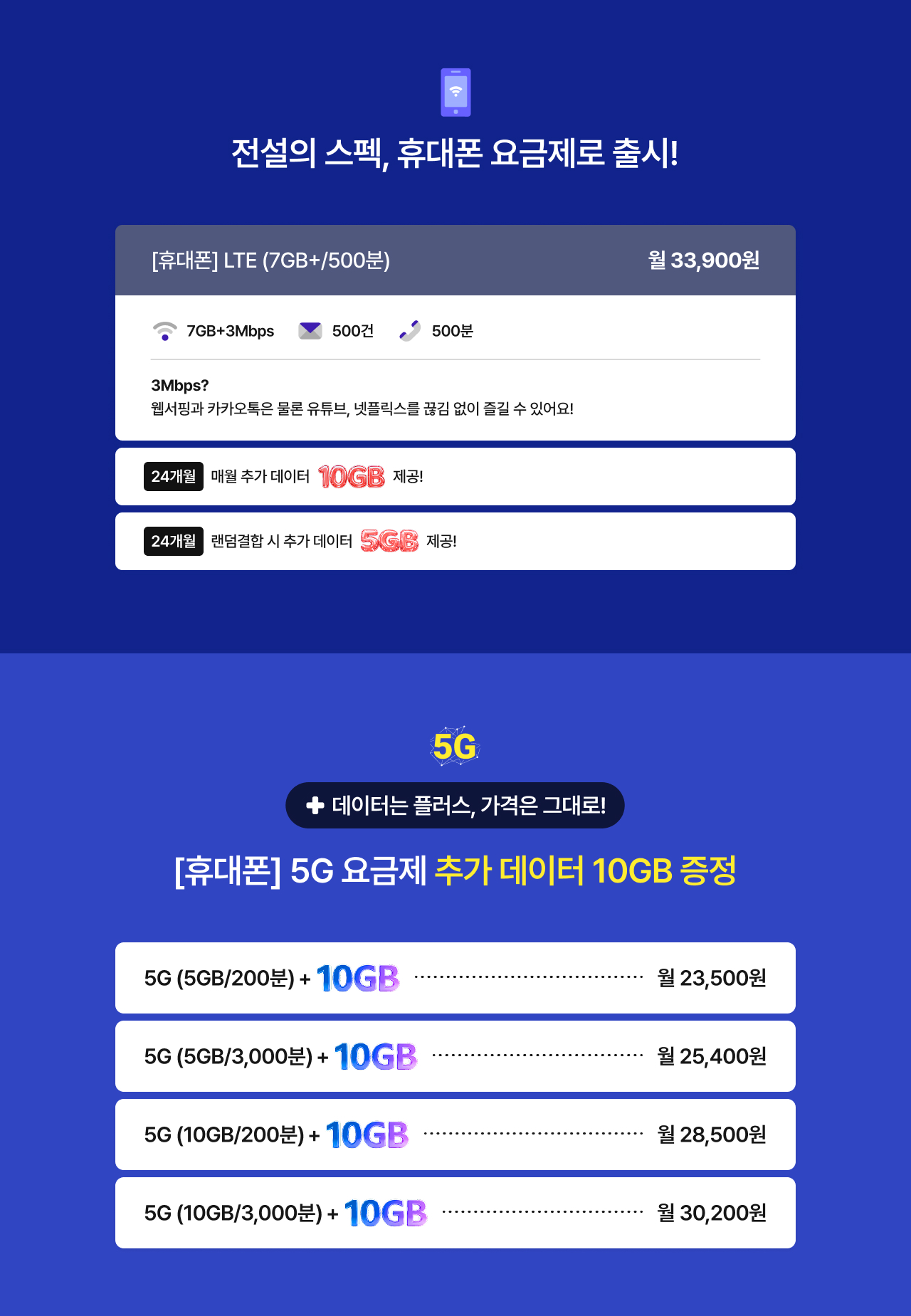 전설의 스펙, 휴대폰 요금제로 출시! 