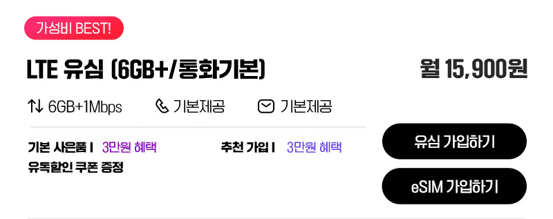 LTE 유심(6GB+/통화기본)