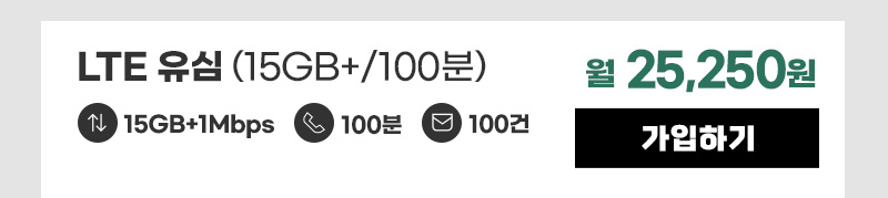 LTE 유심(15GB+/100분) 월25,250원