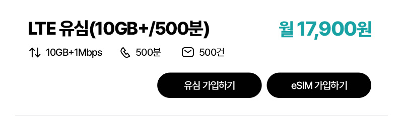 LTE 유심(10GB+/500분)