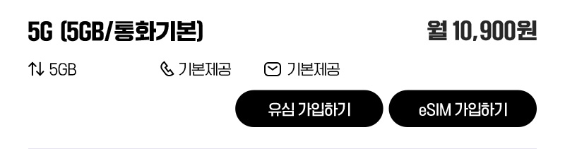 5G 유심(5GB/통화기본)