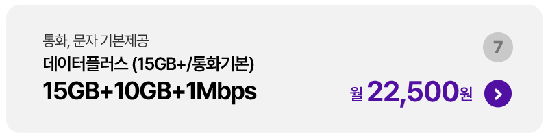 데이터플러스 (15GB+/통화기본) 월22,500원