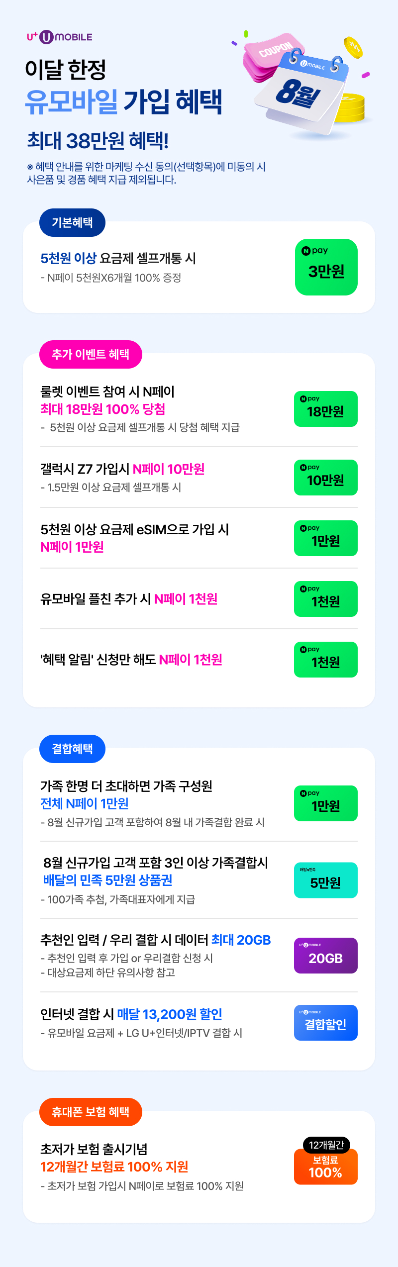 6월 한정 가입 혜택. 룰렛혜택, 셀프 개통 혜택, 추천 가입 혜택, 추가 혜택, 결합 혜택