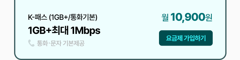 K-패스 (1GB+/통화기본)1GB+최대 1Mbps 월 월 10,900원